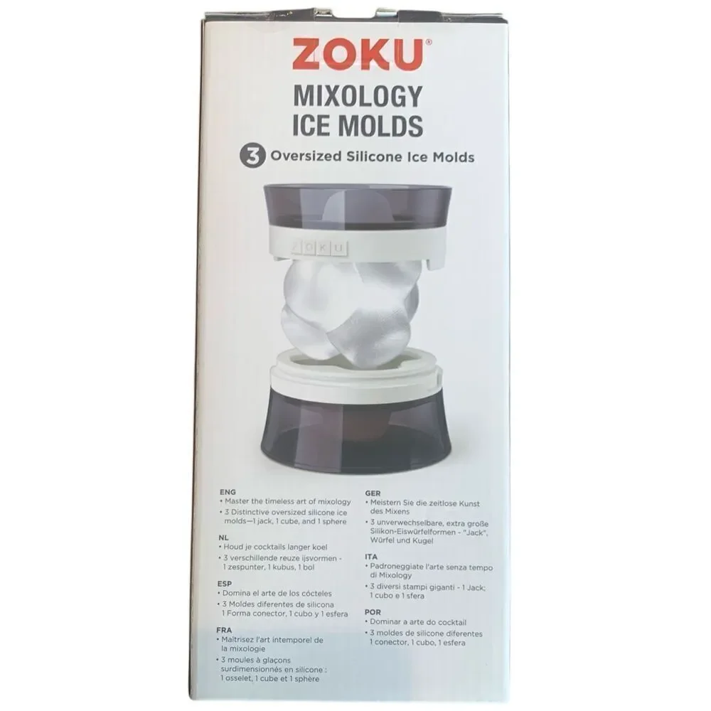 ZOKU Black Geometric Mixology Silicone Ice Molds - Set of 3 Sphere, Cube, Jack